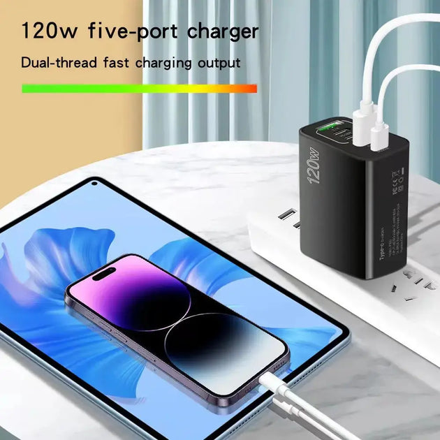 120W 5-Port Fast Charging USB Charger for Mobile Devices Ryglobal