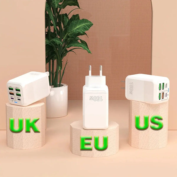 150W 6-Port PD QC 4.0 USB-C Fast Charger Adapter Ryglobal