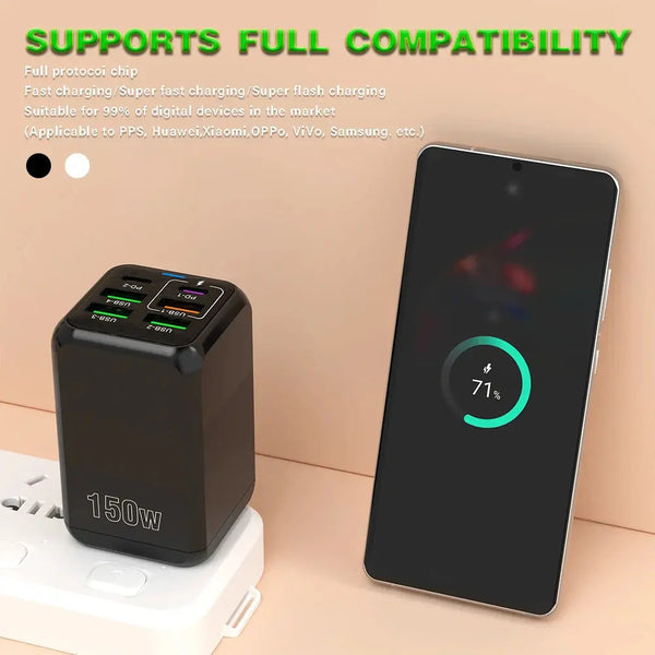 150W 6-Port PD QC 4.0 USB-C Fast Charger Adapter Ryglobal