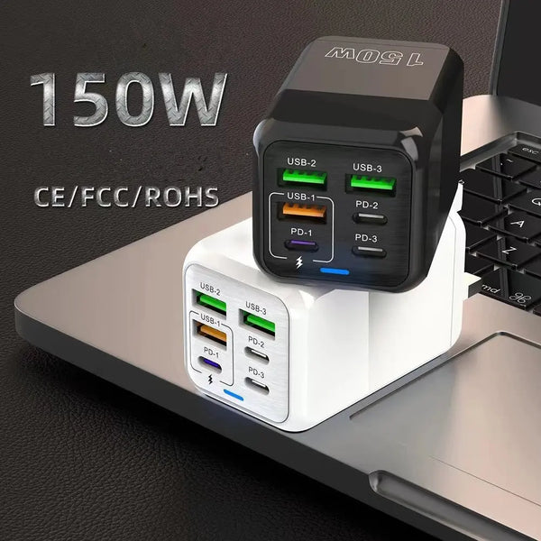150W 6-Port PD QC 4.0 USB-C Fast Charger Adapter Ryglobal