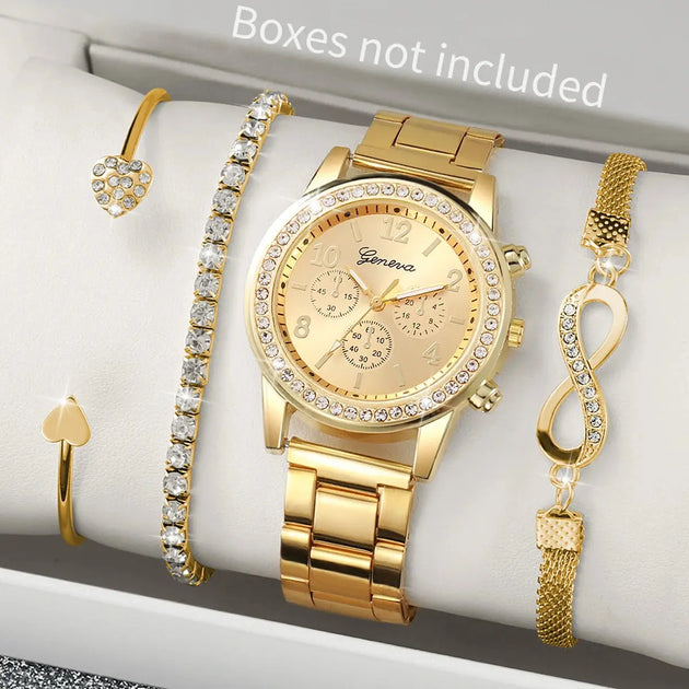 Luxury Rhinestone Women’s Quartz Watch Bracelet Set - 4PCS Mobile shop