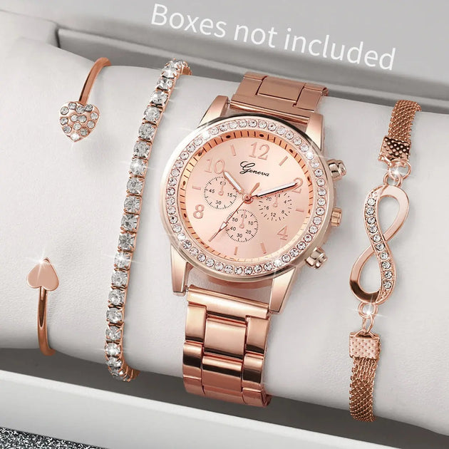 Luxury Rhinestone Women’s Quartz Watch Bracelet Set - 4PCS Mobile shop