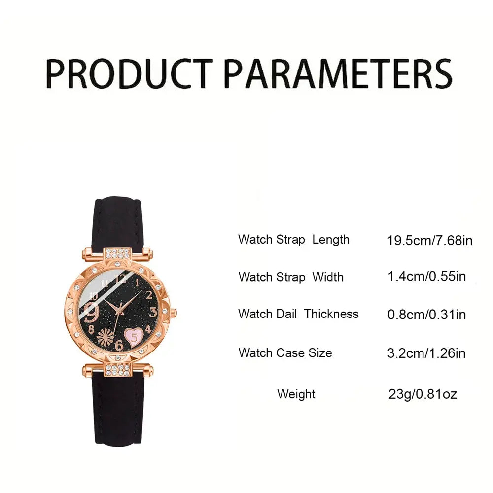 Luxury Women's Leather Analog Watch Set - 6PCS Fashion Bracelet Collection Mobile shop