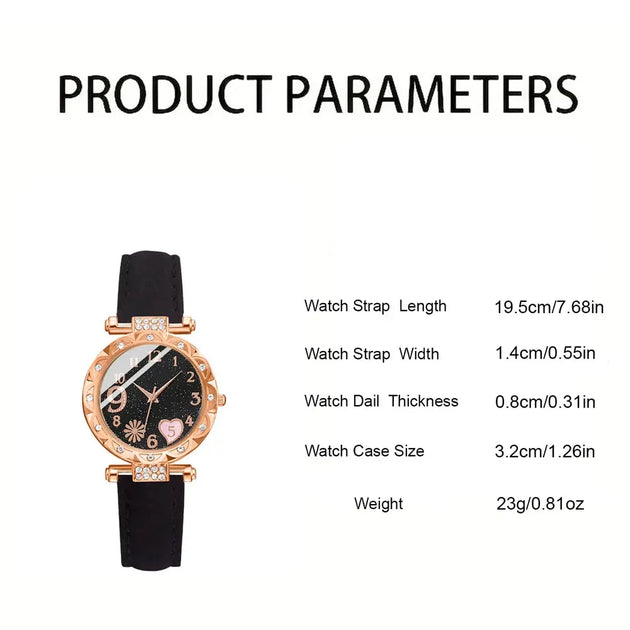 Luxury Women's Leather Analog Watch Set - 6PCS Fashion Bracelet Collection Mobile shop