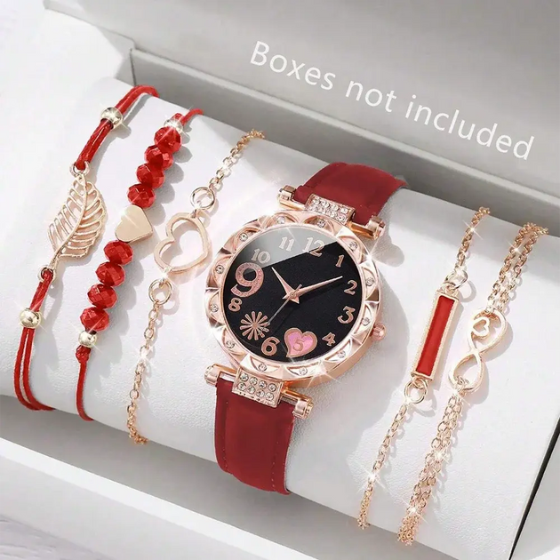 Luxury Women's Leather Analog Watch Set - 6PCS Fashion Bracelet Collection Mobile shop