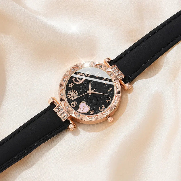 Luxury Women's Leather Analog Watch Set - 6PCS Fashion Bracelet Collection Mobile shop