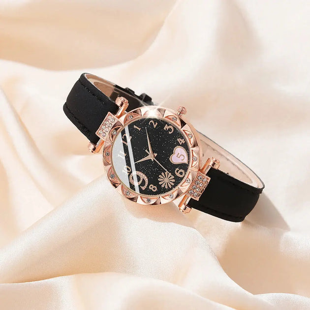 Luxury Women's Leather Analog Watch Set - 6PCS Fashion Bracelet Collection Mobile shop