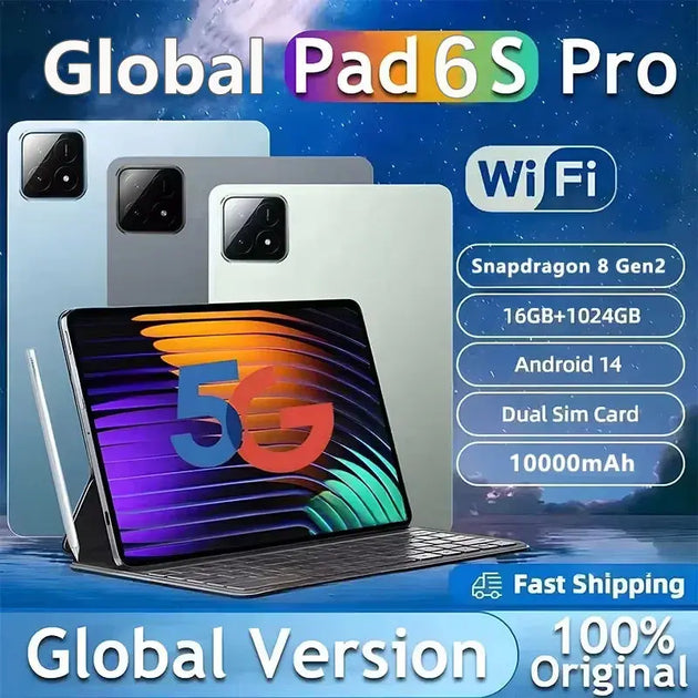 2025 Global Tablet Android 14 Pad 6S Pro - 16GB RAM, 1TB Storage, Snapdragon 8 Gen2, 4K HD, 5G Ryglobal