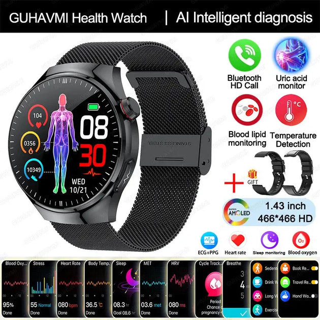 GUHUAVMIC Smart Health Watch with ECG, Blood Oxygen, and Body Temperature Monitoring Ryglobal
