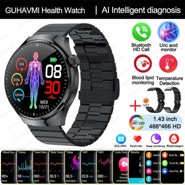 GUHUAVMIC Smart Health Watch with ECG, Blood Oxygen, and Temperature Monitoring Ryglobal