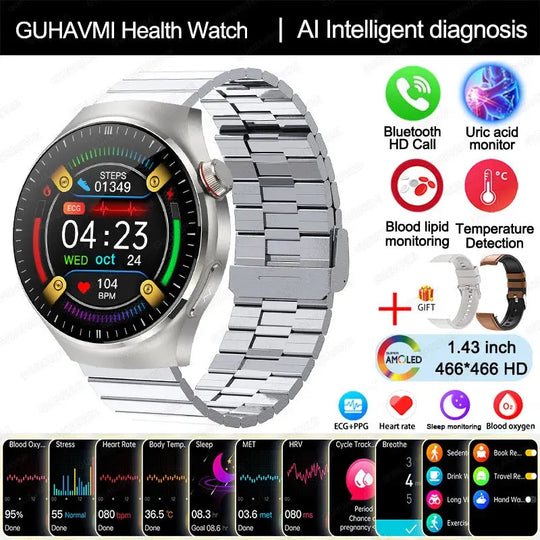 GUHUAVMIC Smart Health Watch with ECG, Blood Oxygen, and Temperature Monitoring Ryglobal