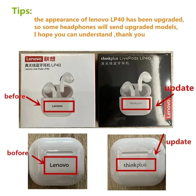 Lenovo LP40 Wireless Bluetooth Earphones with HIFI Sound and Touch Control Ryglobal