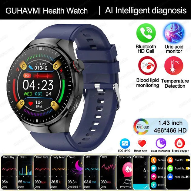 GUHUAVMIC Smart Health Watch with ECG, Blood Oxygen, and Temperature Monitoring Ryglobal