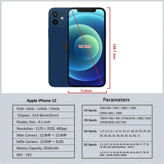 Apple iPhone 12 5G Smartphone - 64/128GB, A14 Bionic, Dual 12MP Cameras Mobile shop