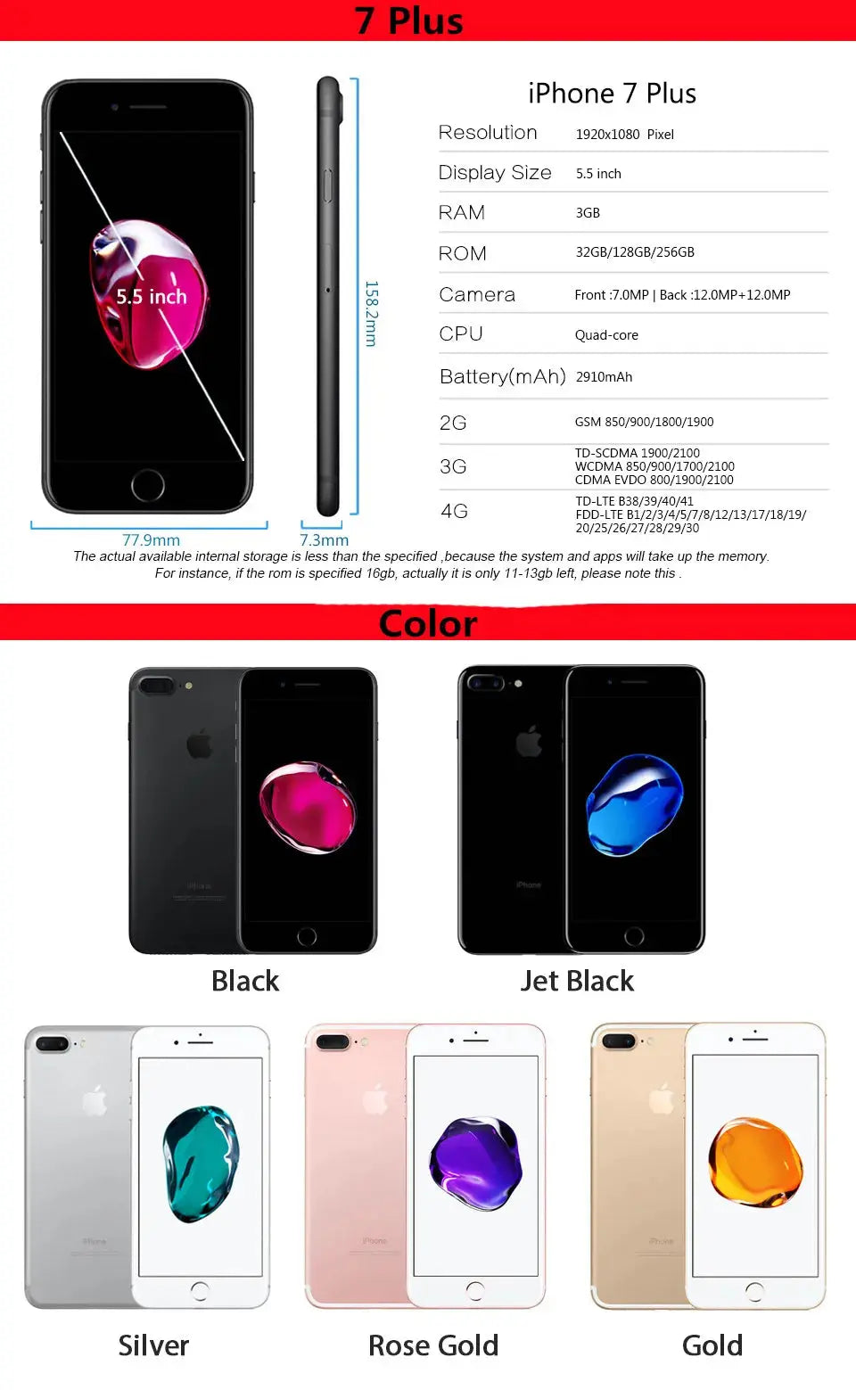 Apple iPhone 7 Plus Unlocked - 5.5" Display, 12MP Dual Camera, A10 Chip, 4G LTE Mobile shop
