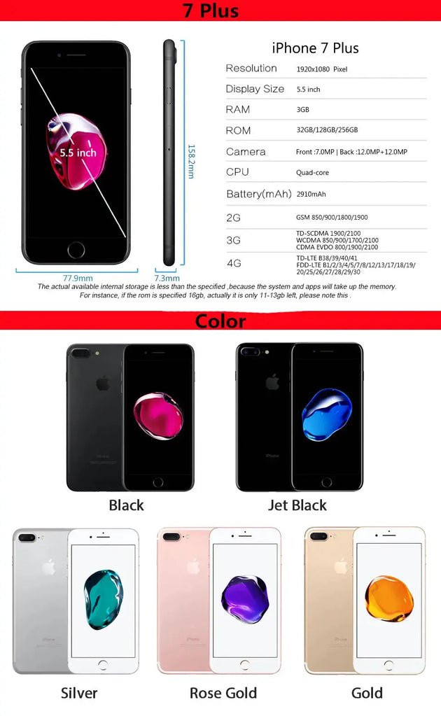 Apple iPhone 7 Plus Unlocked - 5.5" Display, 12MP Dual Camera, A10 Chip, 4G LTE Mobile shop