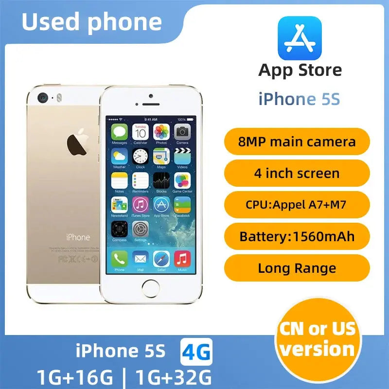 Used Apple iPhone 5S Unlocked - 16GB/32GB/64GB, 4G LTE, iOS Mobile shop