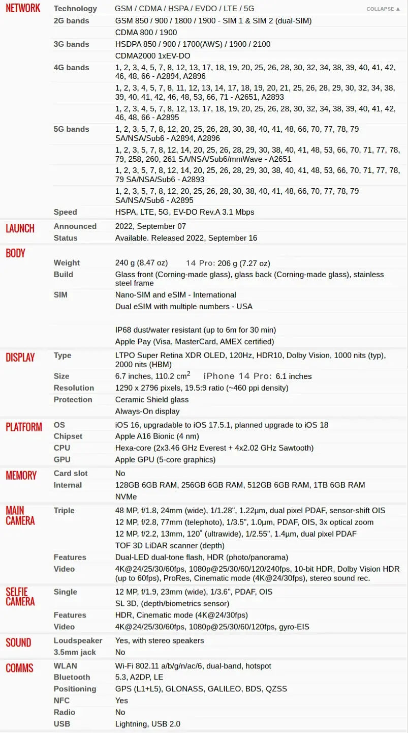 Apple iPhone 14 Pro/Pro Max 5G - 6.1"/6.7" OLED, 120Hz, A16 Bionic Mobile shop