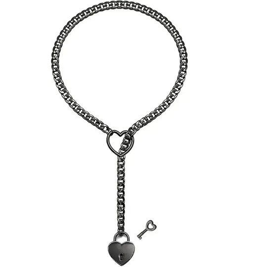 Adjustable Heart O - Ring Punk Rock Cuban Chain Necklace – Lariat Y - Style Necklace with Key & Heart Lock Pendant - Mobile shop