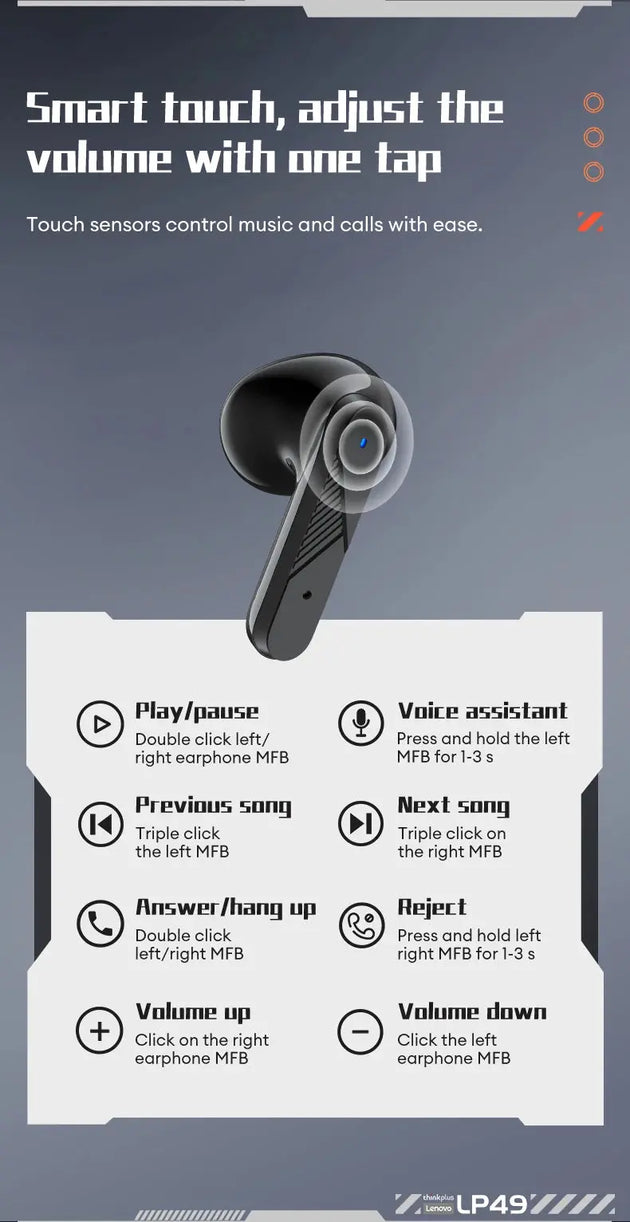 Lenovo LP49 Wireless Noise Cancelling Gaming Earbuds with Mic Mobile shop