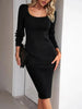 Elegant Ribbed Midi Dress with Side Slit - Mobile shop