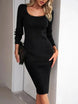 Elegant Ribbed Midi Dress with Side Slit - Mobile shop