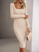 Elegant Ribbed Midi Dress with Side Slit - Mobile shop