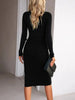 Elegant Ribbed Midi Dress with Side Slit - Mobile shop