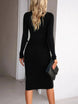 Elegant Ribbed Midi Dress with Side Slit - Mobile shop