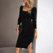 Elegant Ribbed Midi Dress with Side Slit - Mobile shop