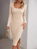 Elegant Ribbed Midi Dress with Side Slit - Mobile shop