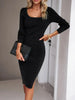 Elegant Ribbed Midi Dress with Side Slit - Mobile shop