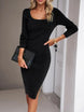 Elegant Ribbed Midi Dress with Side Slit - Mobile shop