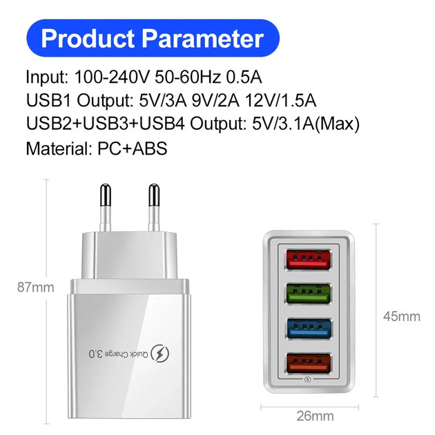 EOENKK Quick Charge 3.0 USB Wall Charger for iPhone 15 Pro Max and Smartphones Ryglobal