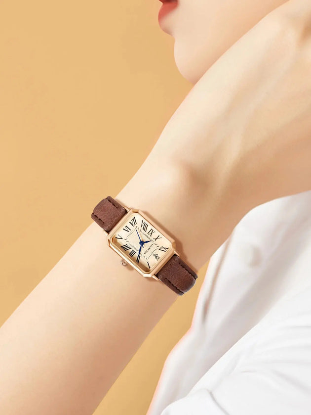 Retro Square Leather Strap Quartz Watch for Women Mobile shop