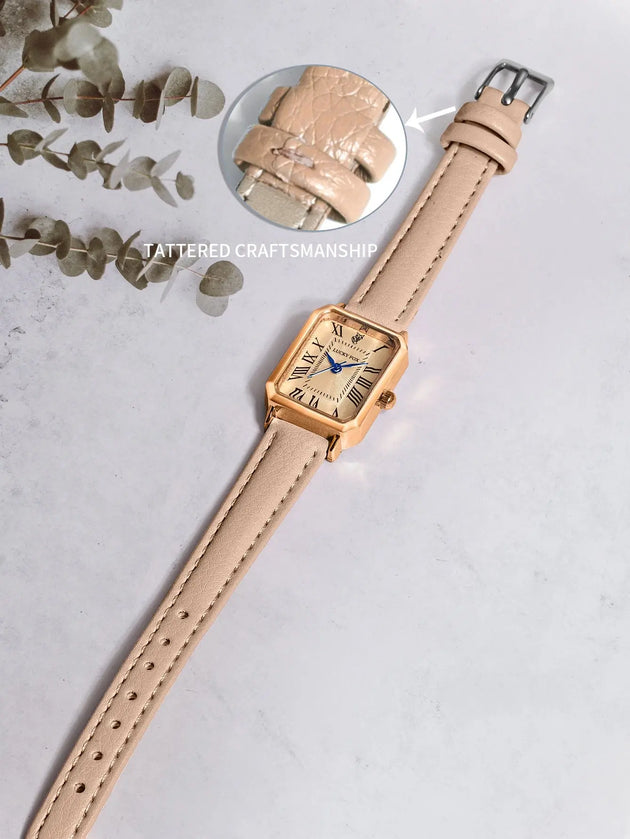 Retro Square Leather Strap Quartz Watch for Women Mobile shop