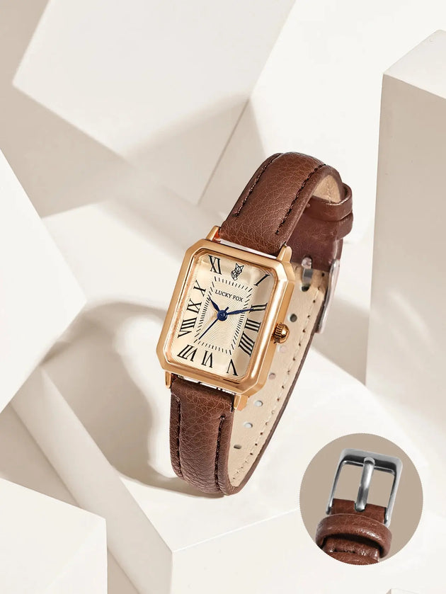 Retro Square Leather Strap Quartz Watch for Women Mobile shop
