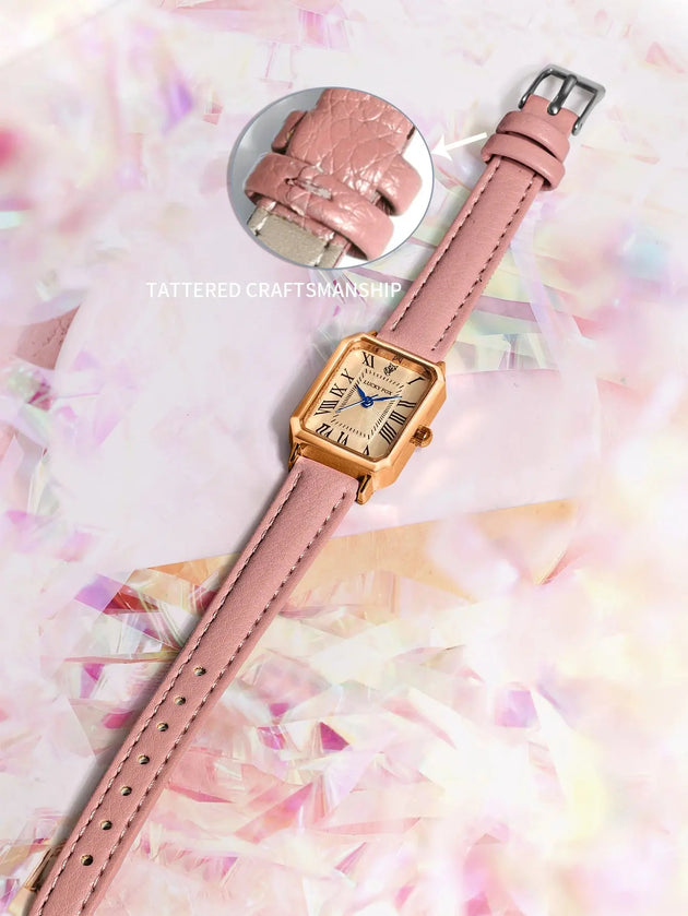 Retro Square Leather Strap Quartz Watch for Women Mobile shop