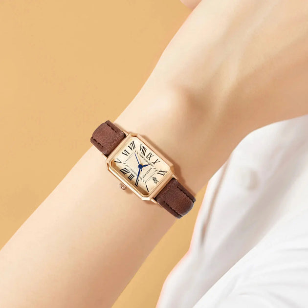 Retro Square Leather Strap Quartz Watch for Women Mobile shop