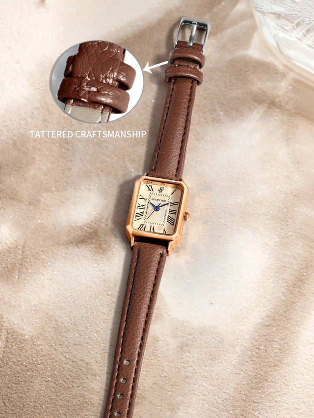 Retro Square Leather Strap Quartz Watch for Women Mobile shop