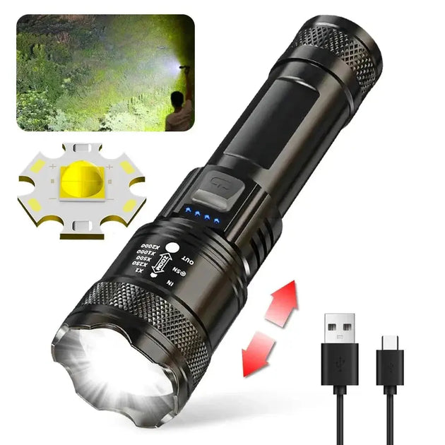 Heinast 2000LM Tactical LED Flashlight with USB Charging and Zoom Mobile shop
