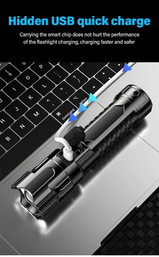 Heinast 2000LM Tactical LED Flashlight with USB Charging and Zoom Mobile shop