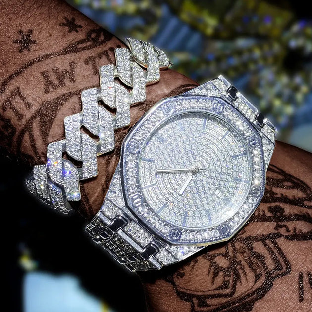 Iced Out Gold Diamond Watch for Men - Hip Hop Bling Style Mobile shop