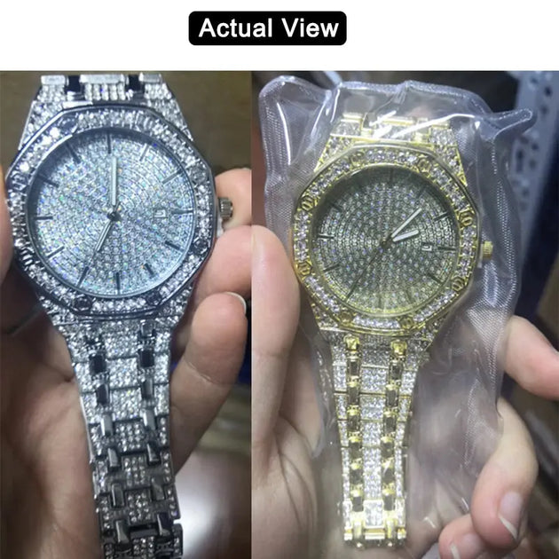 Iced Out Gold Diamond Watch for Men - Hip Hop Bling Style Mobile shop