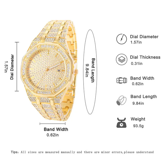 Iced Out Gold Diamond Watch for Men - Hip Hop Bling Style Mobile shop