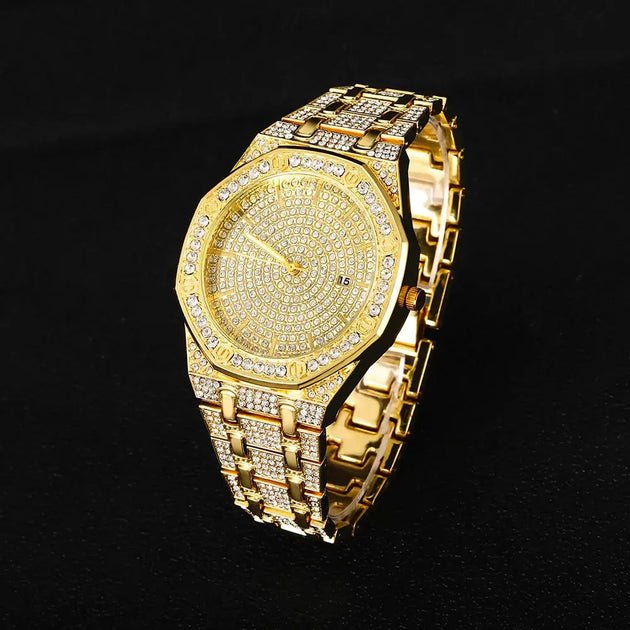 Iced Out Gold Diamond Watch for Men - Hip Hop Bling Style Mobile shop