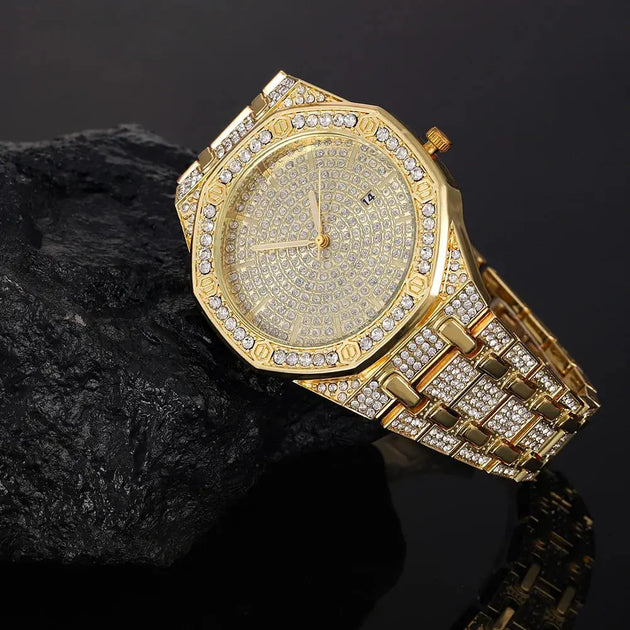 Iced Out Gold Diamond Watch for Men - Hip Hop Bling Style Mobile shop