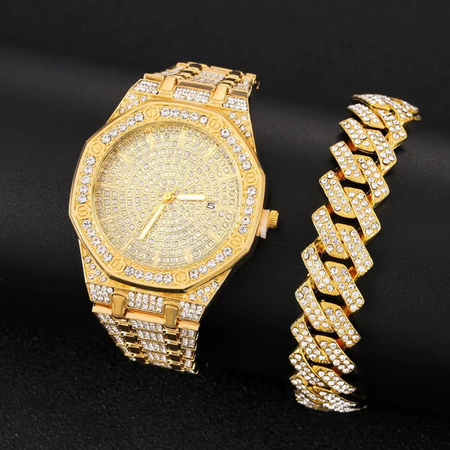 Iced Out Gold Diamond Watch for Men - Hip Hop Bling Style Mobile shop