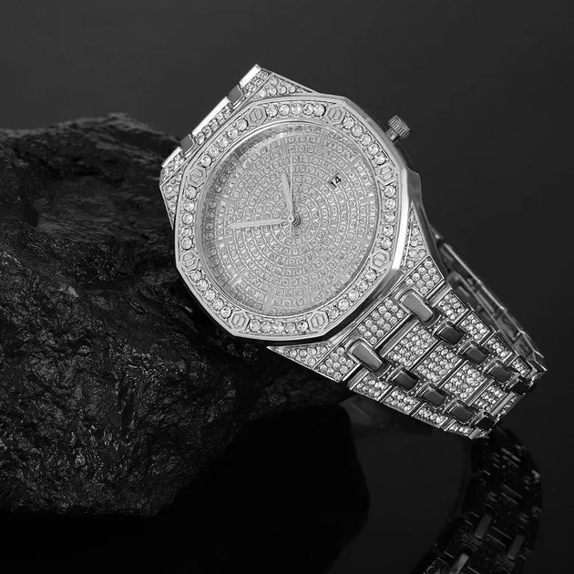Iced Out Gold Diamond Watch for Men - Hip Hop Bling Style Mobile shop