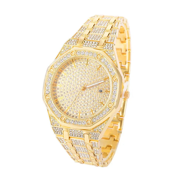 Iced Out Gold Diamond Watch for Men - Hip Hop Bling Style Mobile shop